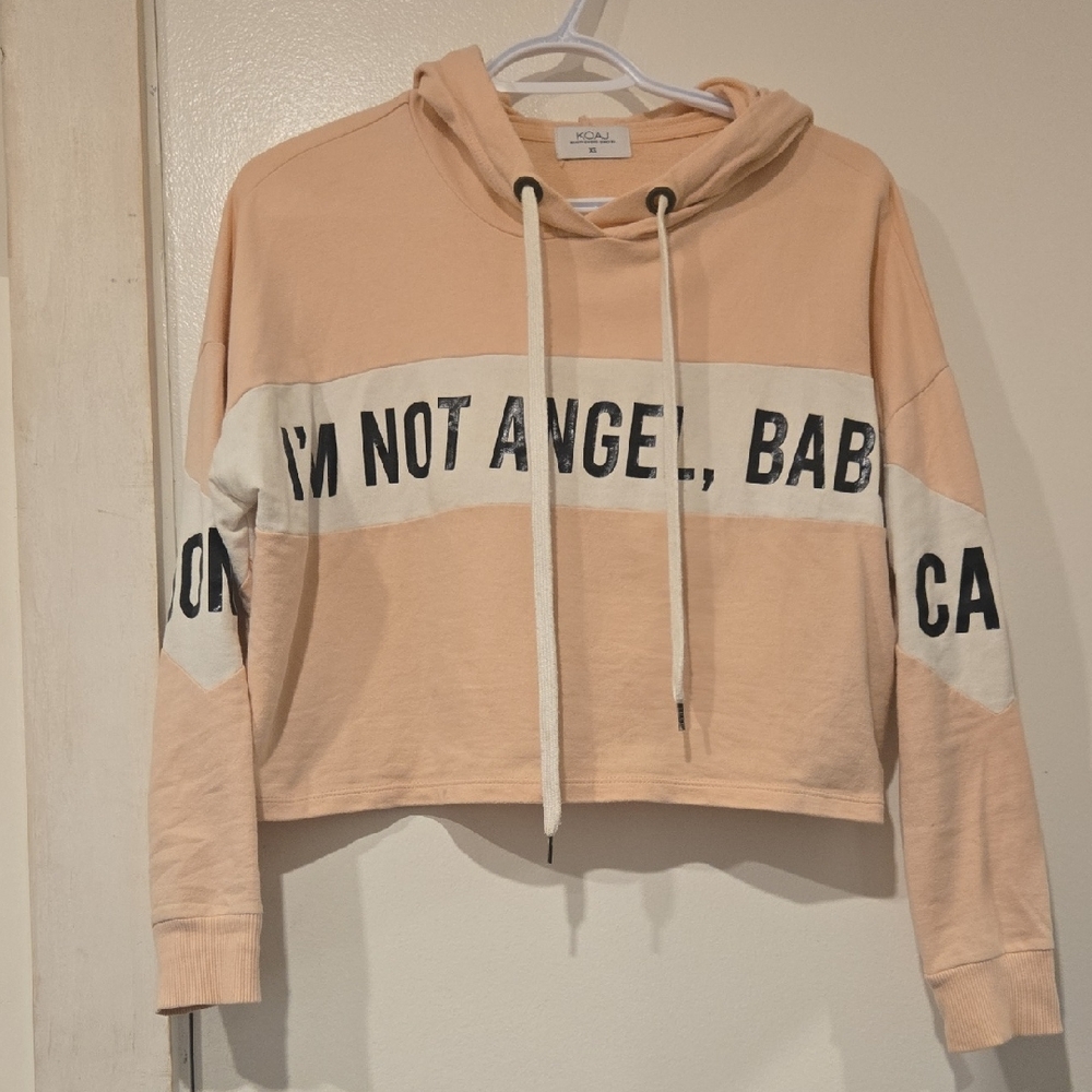 Moa Moa Women's Peach and White Graphic Hoodie